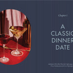 Cover of a book titled 'A Classic Dinner Date' with cocktails on a red tablecloth.