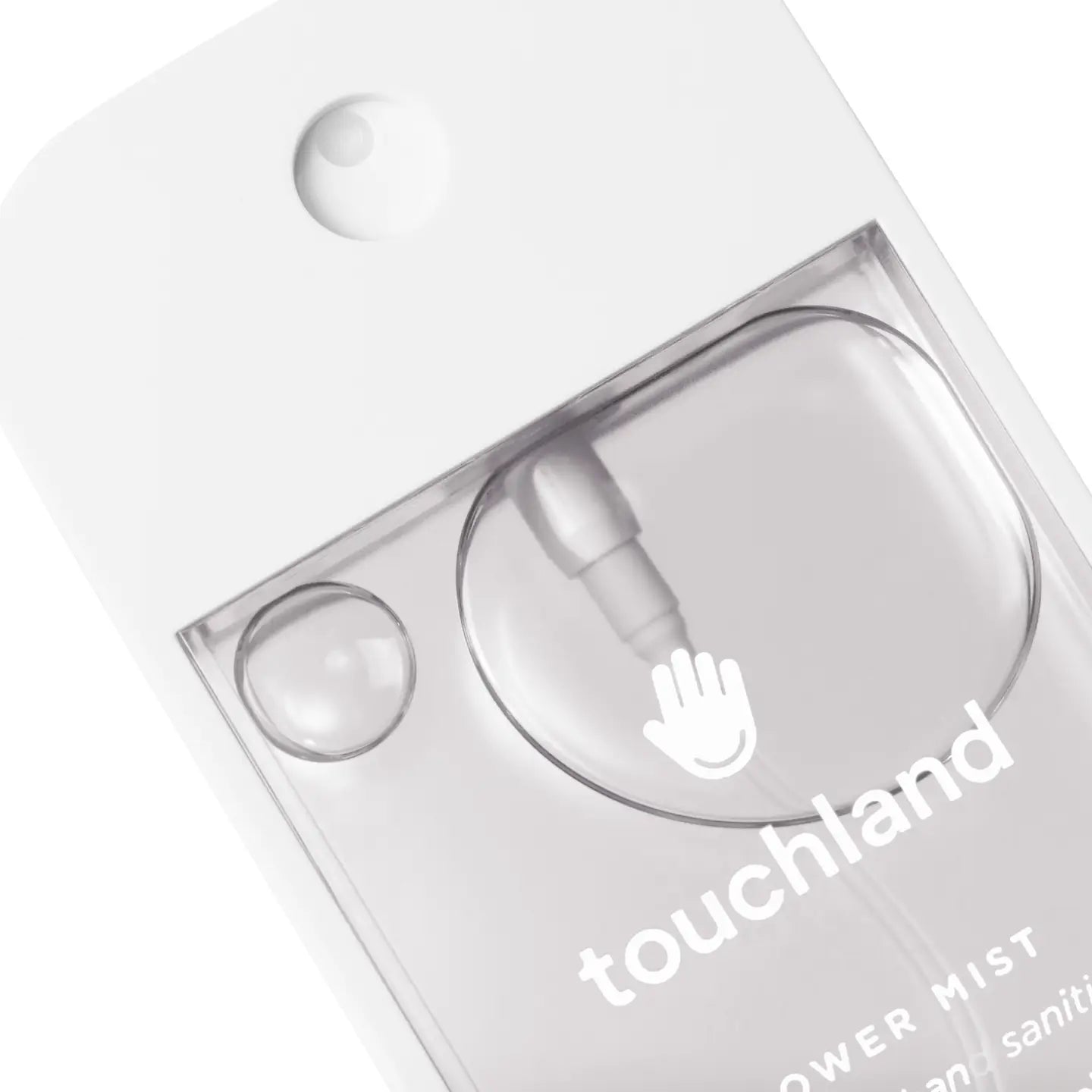 Clear packaging of a touchland product with a dropper on a white background