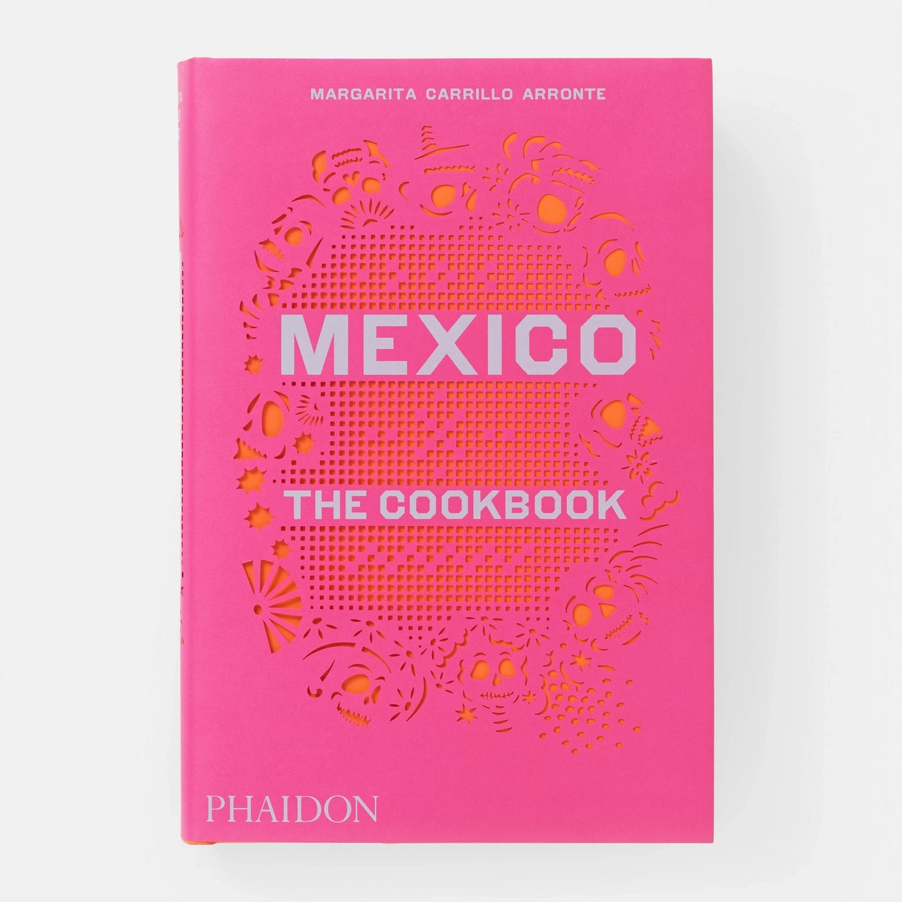 Pink cookbook titled 'Mexico: The Cookbook' by Margarita Carrillo Arronte with Phaidon logo on a white background