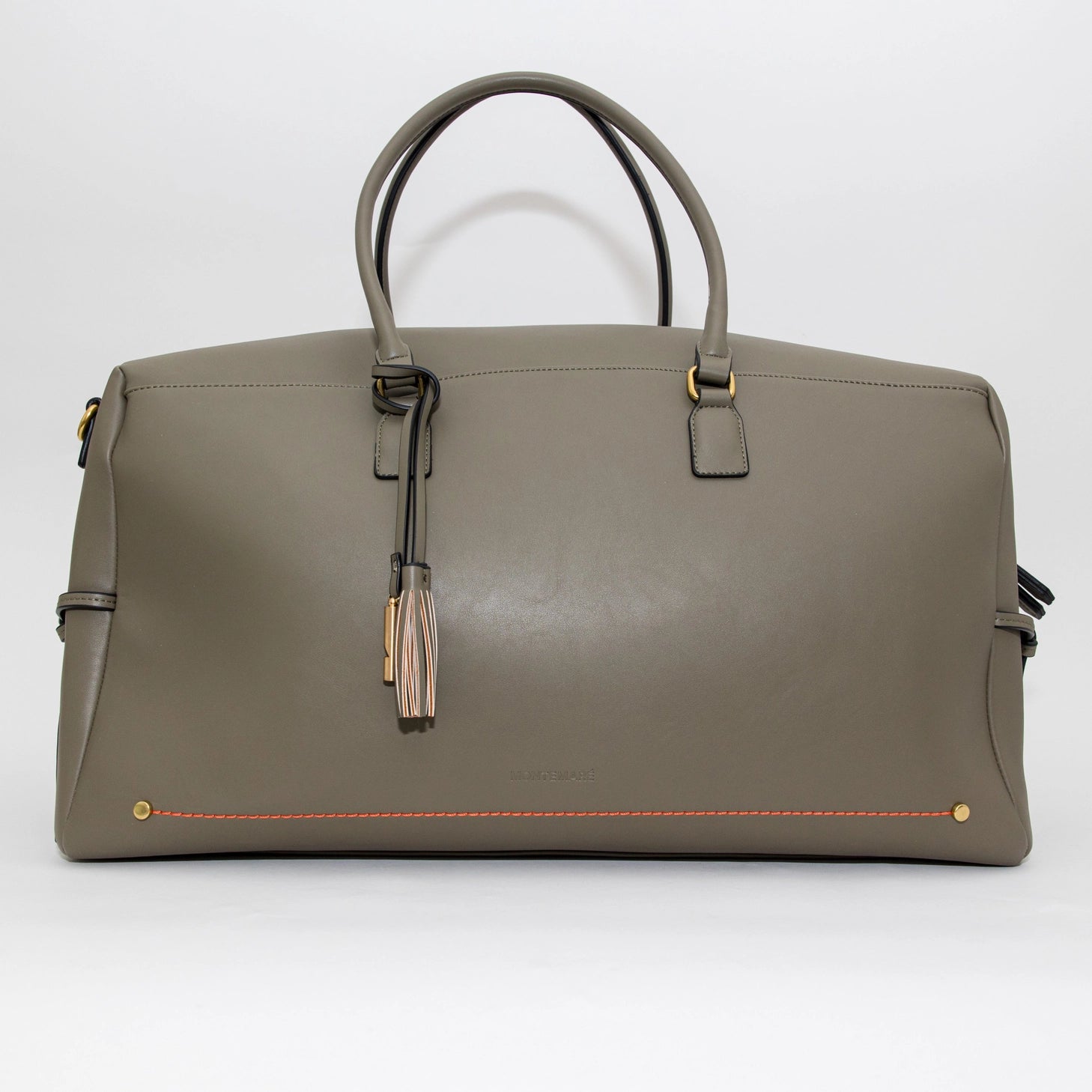 Montemare Roma Duffle in Olive with decorative tassel on a white background