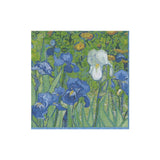 Famous painting of blue irises on a cocktail napkin