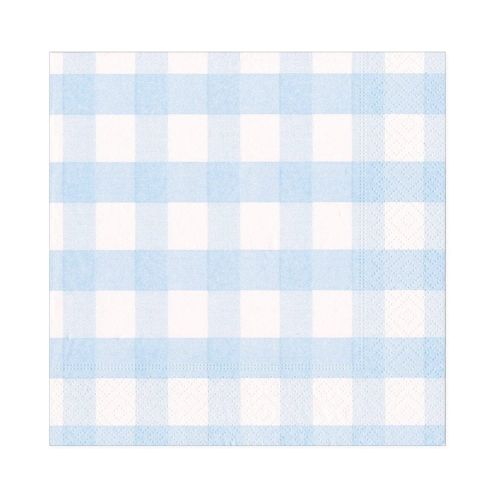 Light blue and white checkered pattern luncheon napkins on a white background