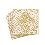 Gold patterned Annika cocktail napkins on a white background