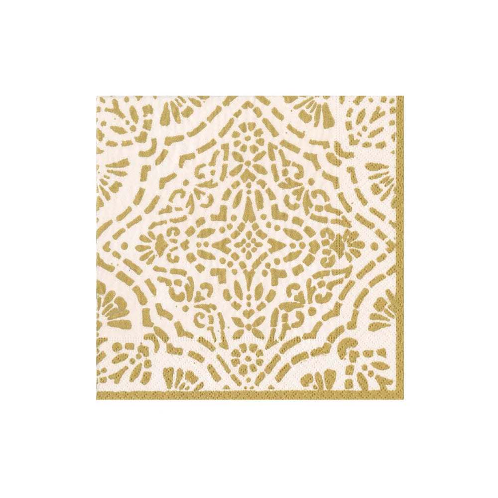 Gold patterned Annika cocktail napkin on a white background