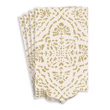 Set of three folded napkins with a gold geometric pattern on a white background