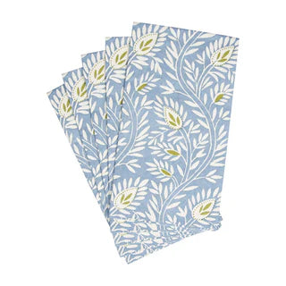 Set of four floral-patterned napkins on a white background