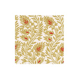 Patterned paper cocktail napkins with gold and red design on a white background