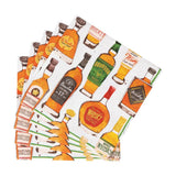 Set of four paper cocktail napkins with whisky bottle designs on a white background