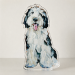 sheepadoodle acrylic figurine on white background