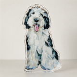 sheepadoodle acrylic figurine on white background