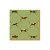 green cocktail napkin with racehorses on white background