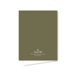 Green greeting card with a logo and text on a white background