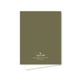 Green greeting card with a logo and text on a white background