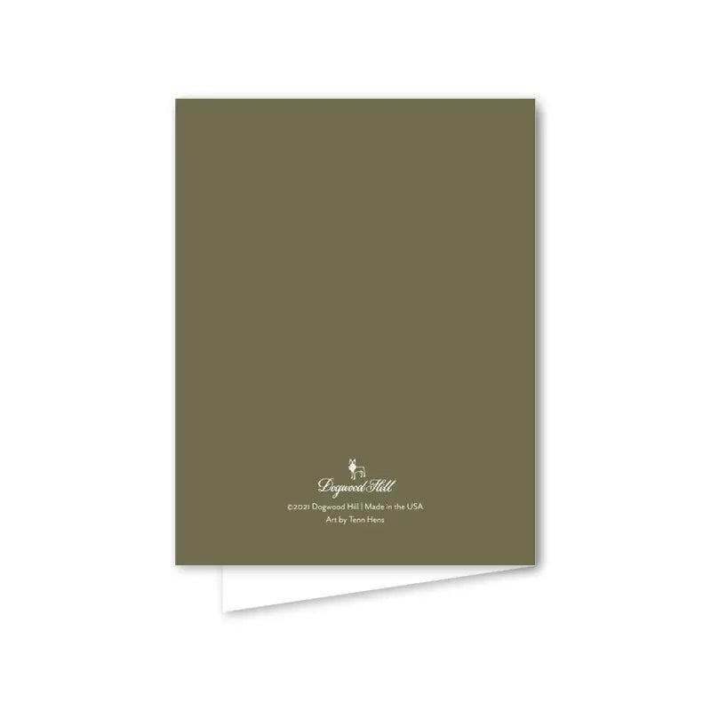 Green greeting card with a logo and text on a white background