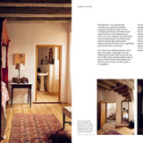 Interior design magazine spread with bedroom and bathroom images.