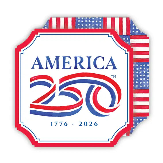reversible paper coasters with Logo celebrating America's 250th anniversary with American flag design