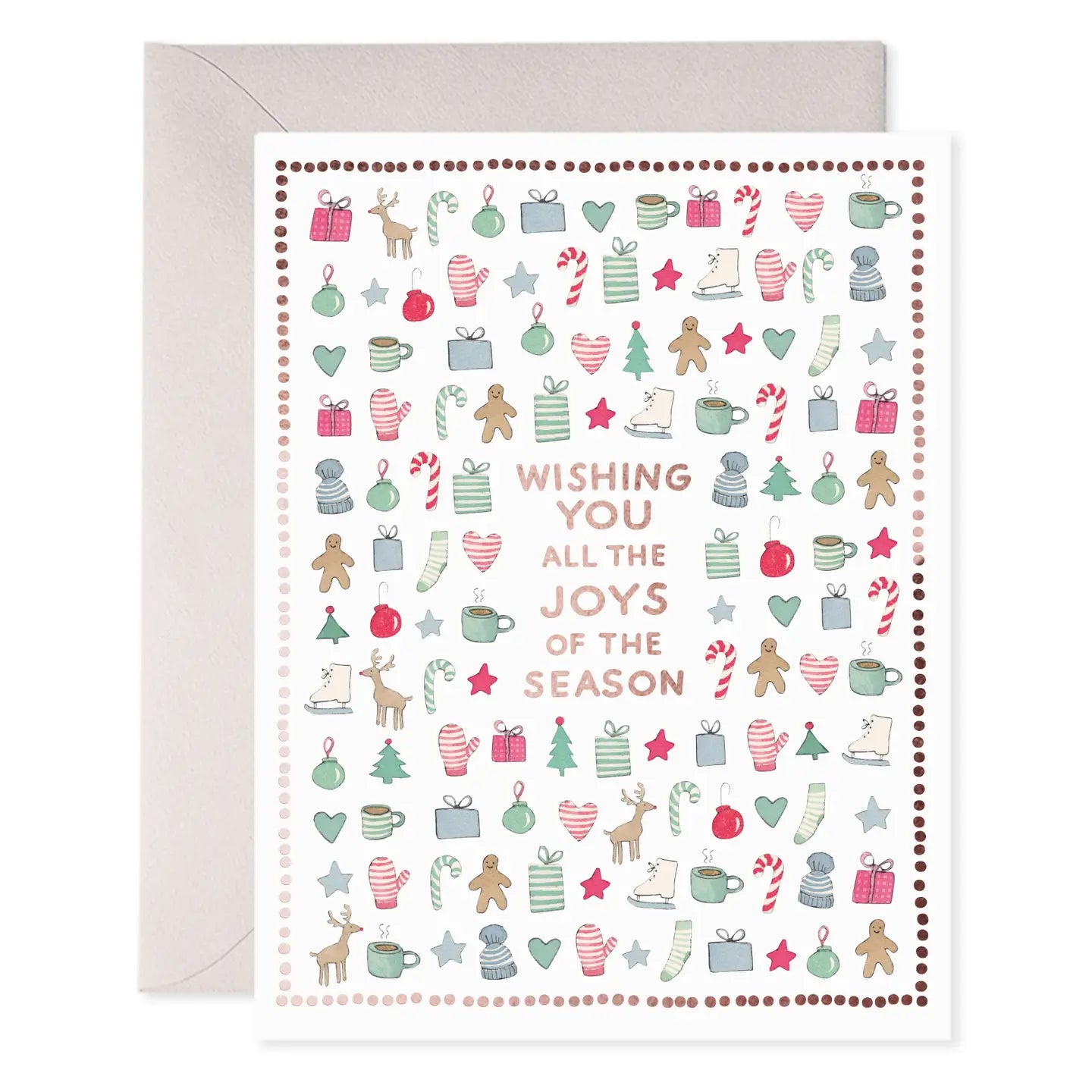 Christmas-themed greeting card with decorative border and text 'Wishing you all the joys of the season'.