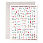 Christmas-themed greeting card with decorative border and text 'Wishing you all the joys of the season'.
