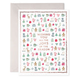 Christmas-themed greeting card with decorative border and text 'Wishing you all the joys of the season'.
