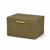 brown textured vanity box with a gold hardware on a white background
