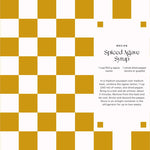 Spiced Agave Syrup recipe card with yellow and white checkered pattern