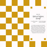 Spiced Agave Syrup recipe card with yellow and white checkered pattern