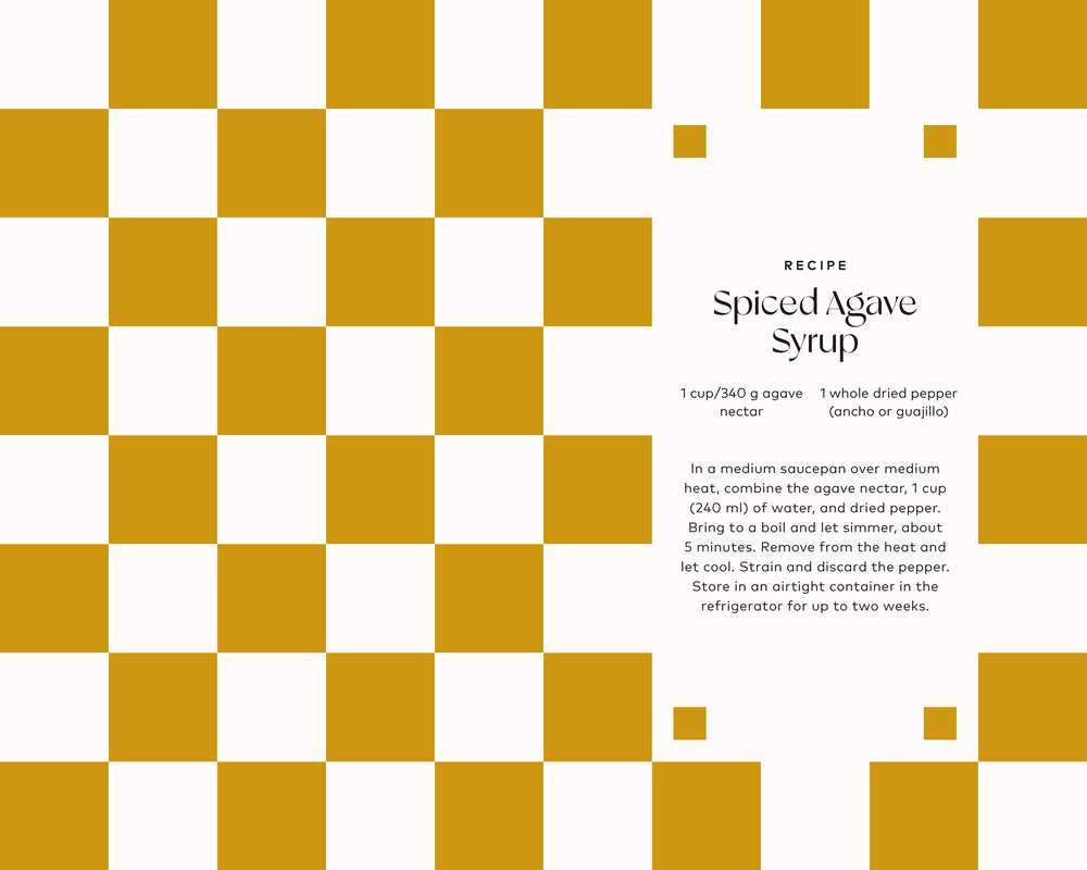 Spiced Agave Syrup recipe card with yellow and white checkered pattern