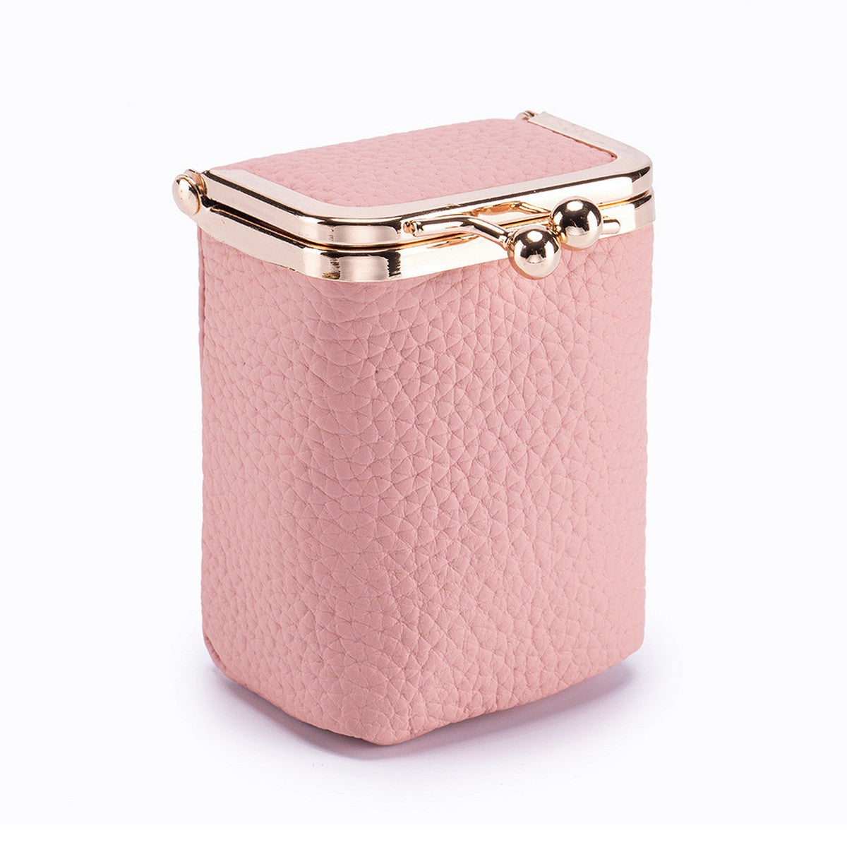Pink jewelry box with gold clasp on a white background