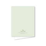 Light green greeting card with a small logo and text on a white background