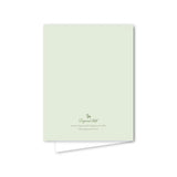 Light green greeting card with a small logo and text on a white background