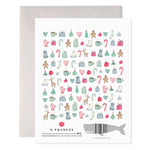 Greeting card with Christmas-themed illustrations and E. Frances branding.