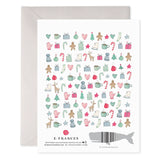 Greeting card with Christmas-themed illustrations and E. Frances branding.
