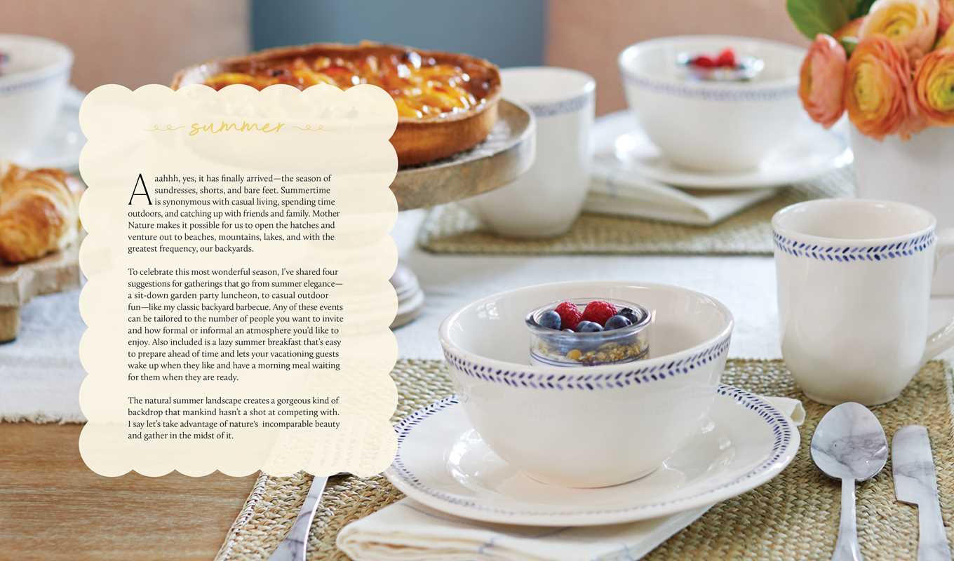 Tea set with a pie and flowers on a table, with text overlay.