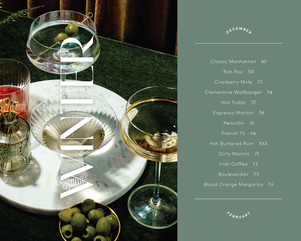 Alcohol menu with cocktail glasses and a drink on a table