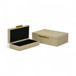Two wooden jewelry boxes with black interior on a white background