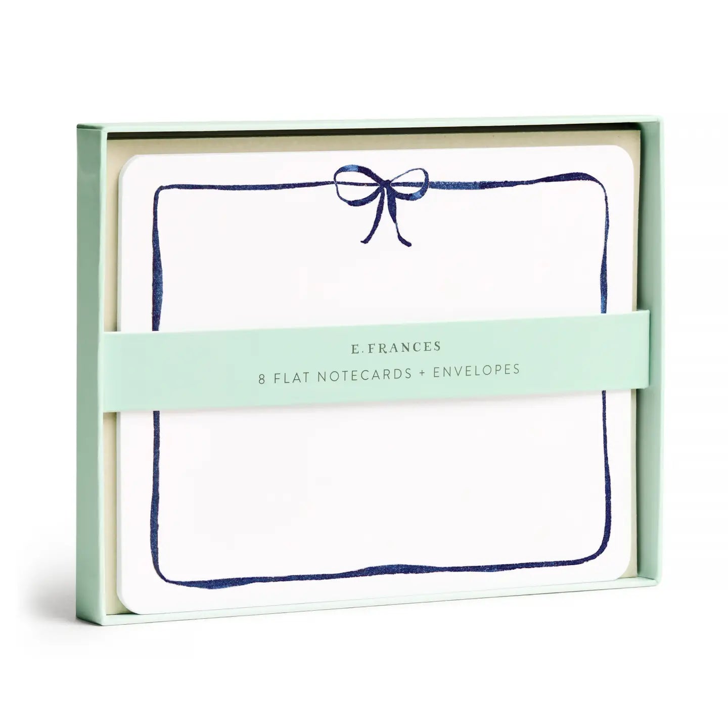 Packaged set of flat notecards with envelopes by E. Frances on a white background