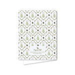 Patterned card with green and pink design on a white background