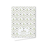 Patterned card with green and pink design on a white background