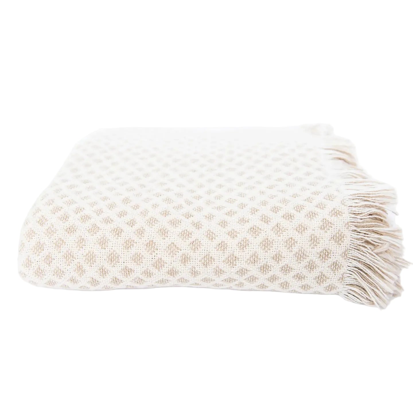 Textured blanket with fringe on a white background