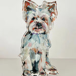 Acrylic Yorkie dog figurine on white backgorund