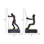 measurements of the Rodari Bookends showing two figures pushing and pulling on white background