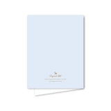 Light blue card with gold text and logo on a white background