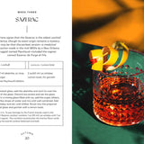 Cocktail recipe for Sazerac with a glass of cocktail on a blurred background