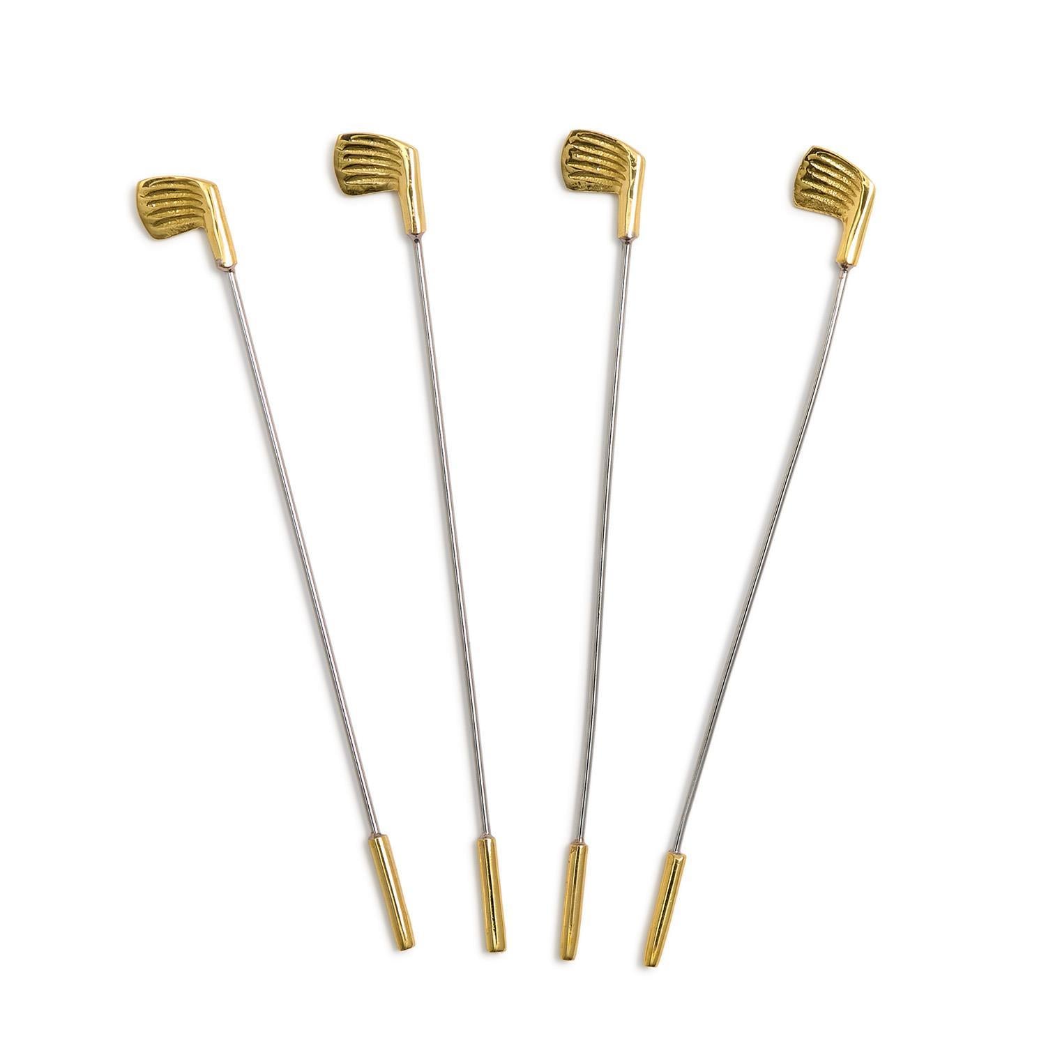 Set of 4 Gold Golf Club Stirrers on white background