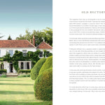 Stately home with manicured garden and text on the right