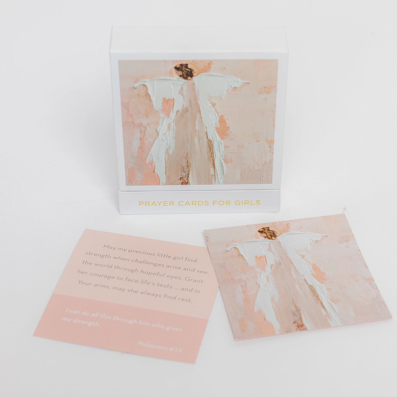 Set of prayer cards for girls with a woman's silhouette on a white background