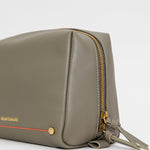  Montemare Roma Standing Toiletry Case in Olive gold zipper and trim on a white background