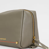 Montemare Roma Standing Toiletry Case in Olive gold zipper and trim on a white background