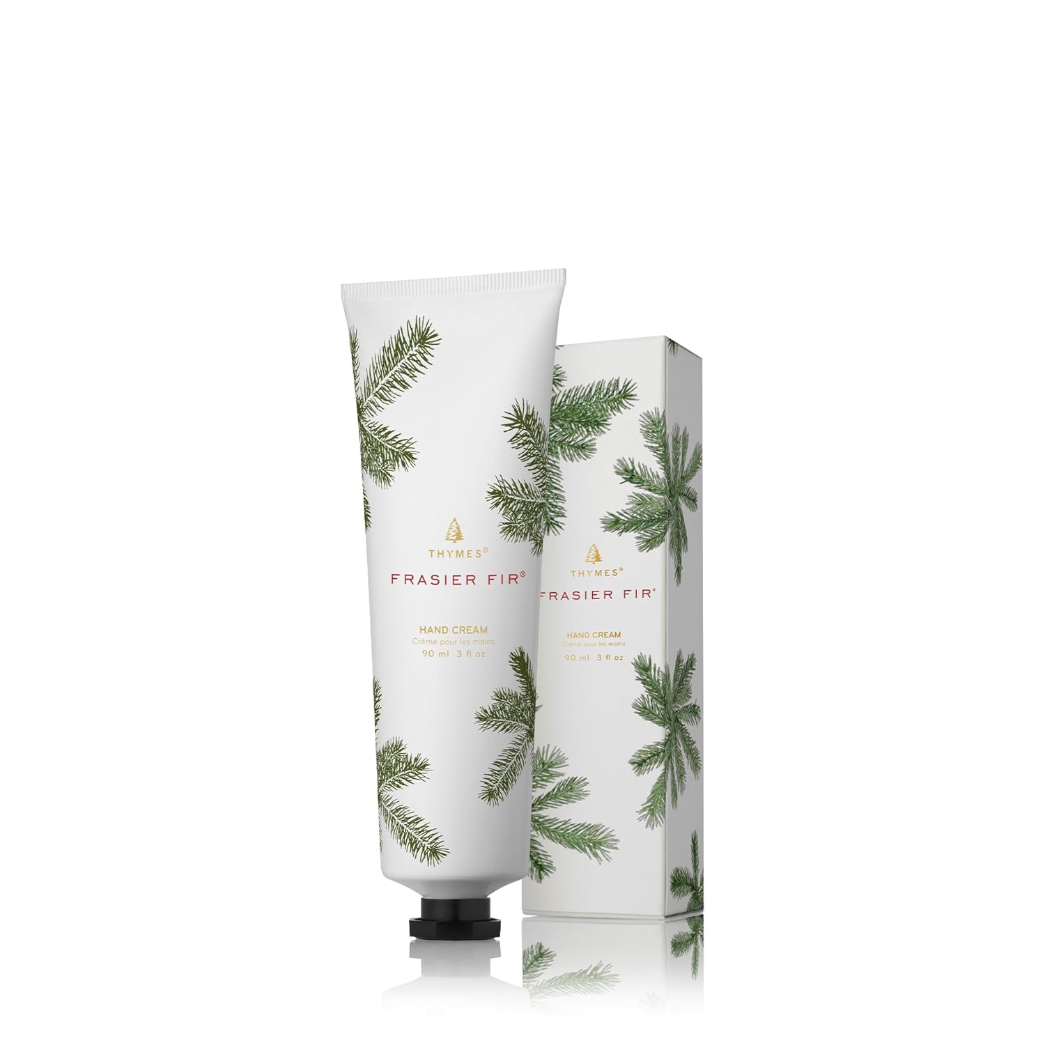 Hand cream with packaging featuring Frasier Fir tree design on a white background