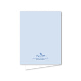 Light blue card with a small logo and text on a white background